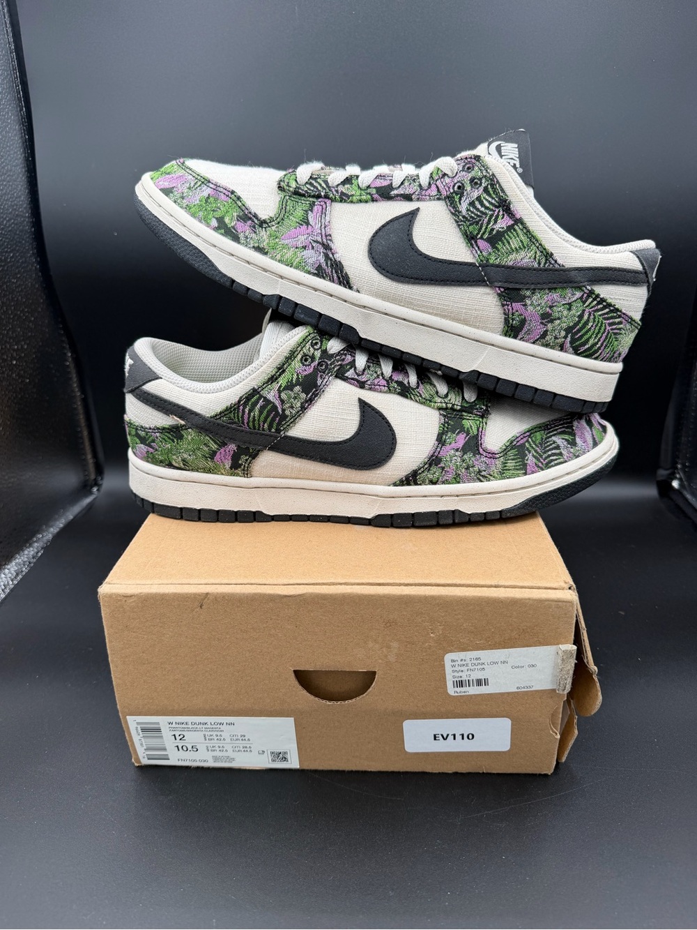 Nike Dunk Low Floral Print with Black Swoosh Women’s 12
